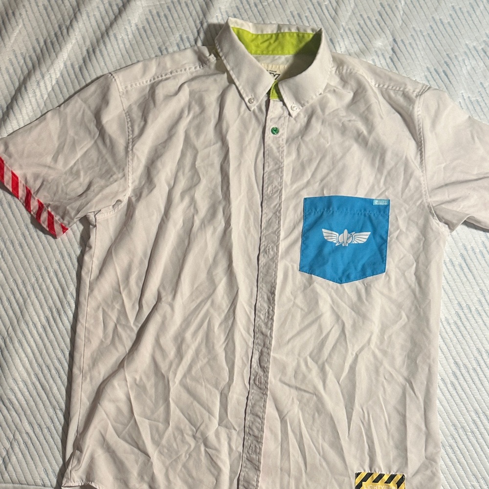 RSVLTS White Shirt with Blue Pocket and Red Stripes